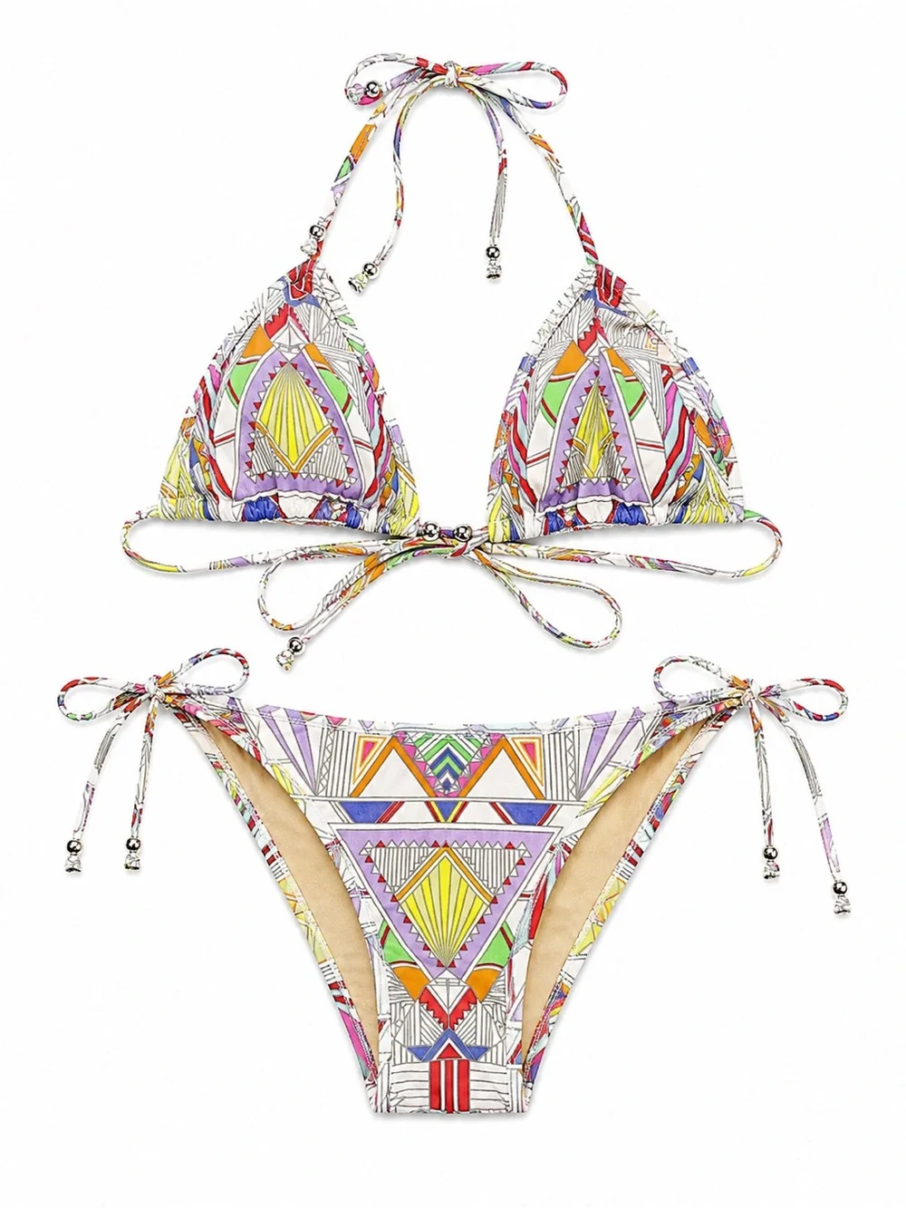 Mara Hoffman Geometric Triangle Bikini Set Side Tie Swimwear Size L